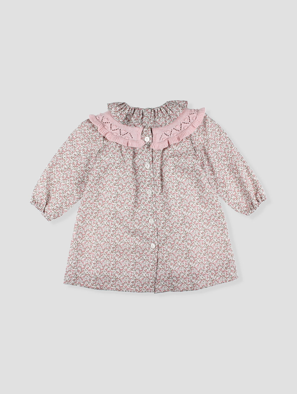 AW25 FOQUE Ladera Girls Pink Floral A-Line Dress with Knitted Shawl Collar