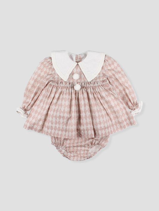 AW25 FOQUE Circo Girls Pink Harlequin Dress & Knickers