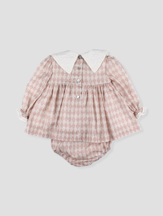 AW25 FOQUE Circo Girls Pink Harlequin Dress & Knickers