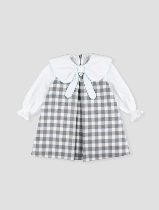 AW25 FOQUE Los Fogones Girls Blue & Grey Check Dress