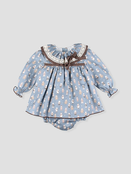 AW25 FOQUE La Cabana Girls Blue Bear Dress & Knickers