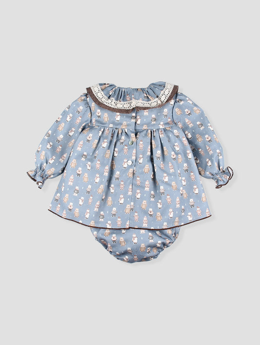 AW25 FOQUE La Cabana Girls Blue Bear Dress & Knickers