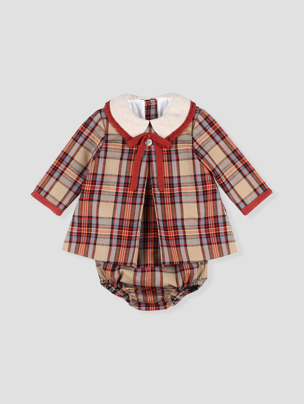 Foque La Calabaza Girls Camel Check Dress & Knickers