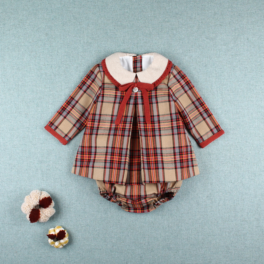 AW25 FOQUE La Calabaza Girls Camel Check Dress & Knickers