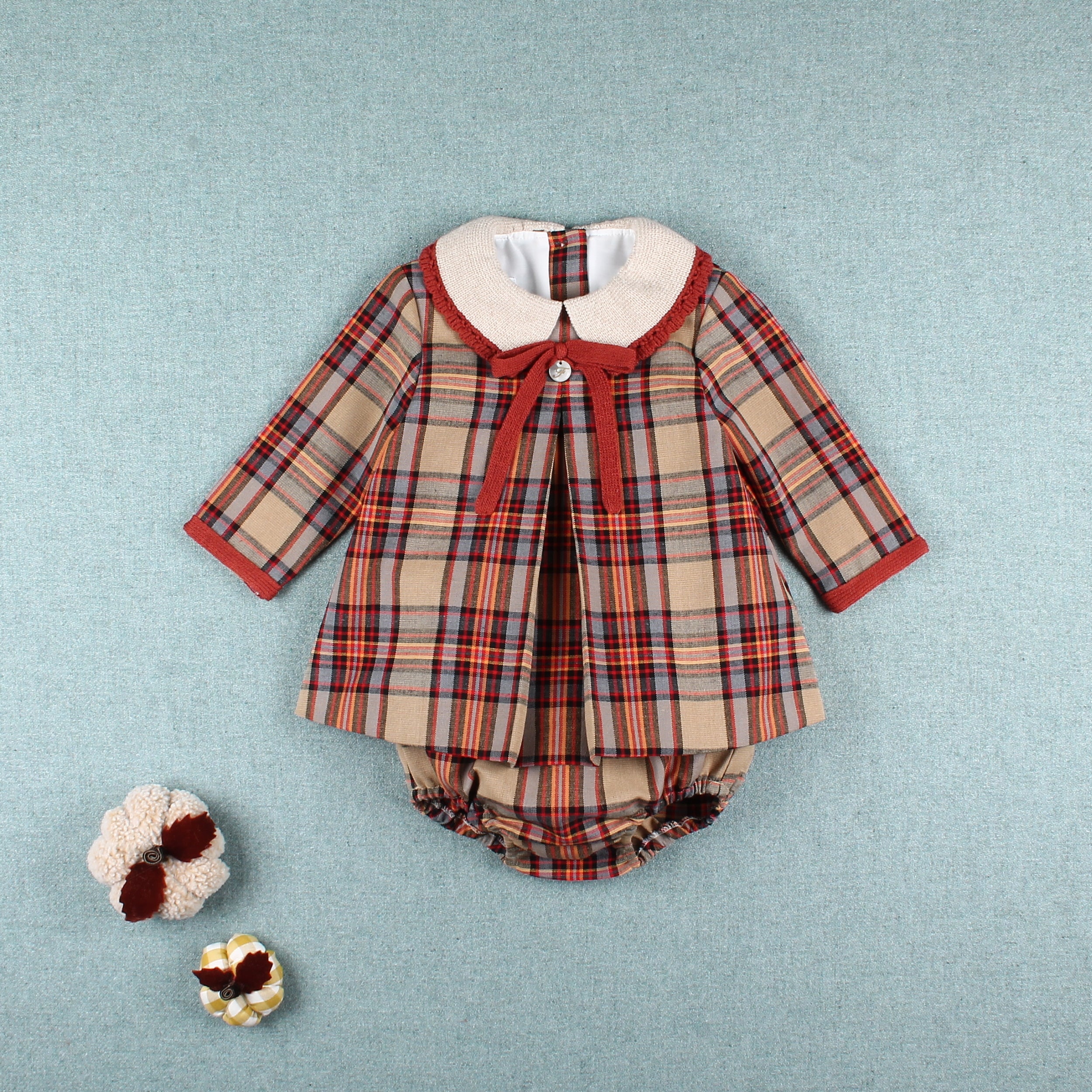 AW25 FOQUE La Calabaza Girls Camel Check Dress & Knickers