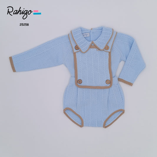 AW25 RAHIGO Baby Blue & Camel Boys Romper Set with Jumper - 25258