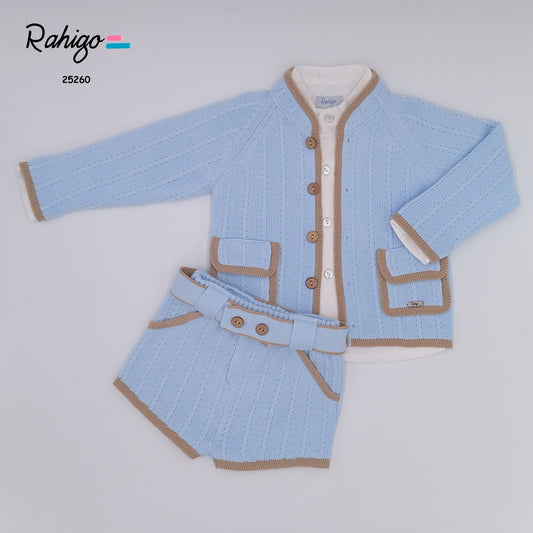 AW25 RAHIGO Blue & Camel Boys Short Set with Cardigan - 25260