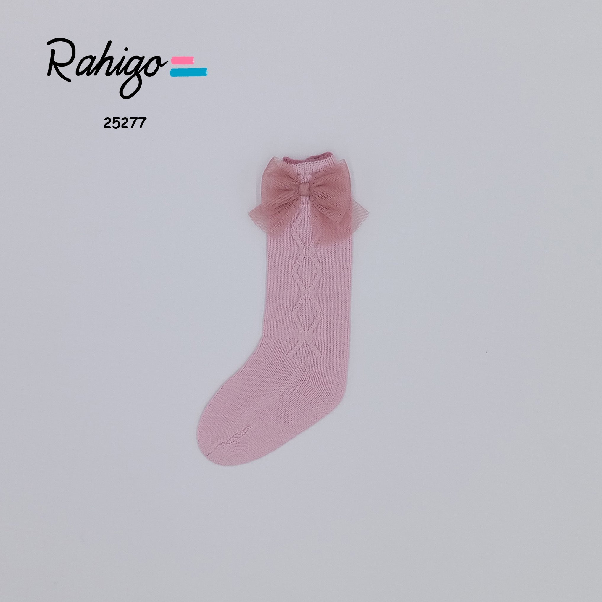 AW25 RAHIGO Pink Girls Tulle Bow Socks - 25277