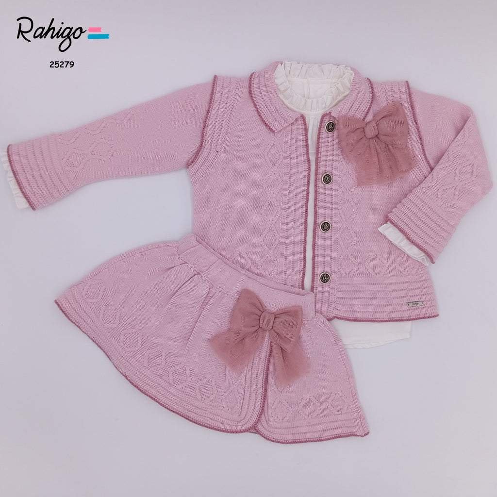 AW25 RAHIGO Pink Girls Skirt Set with Cardigan - 25279