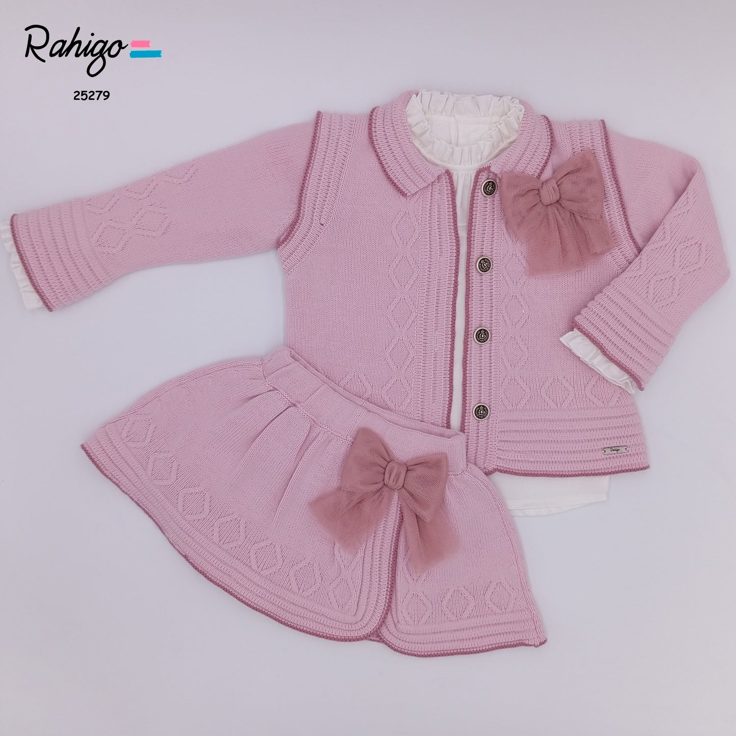 AW25 RAHIGO Pink Girls Skirt Set with Cardigan - 25279