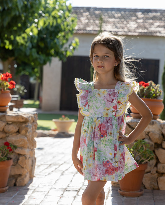 ROCHY SS25 Margarita Green & Lemon Floral Girls Dress - 25308