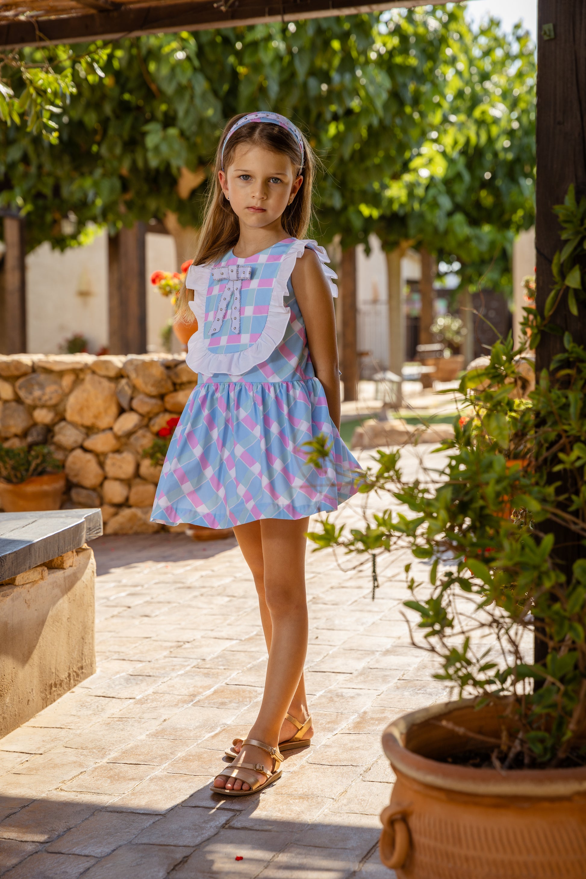 ROCHY SS25 Barby Pastel Checked Girls Dress - 25359