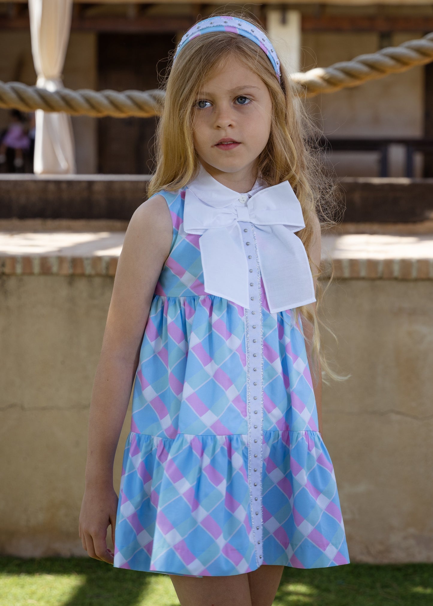 ROCHY SS25 Barby Pastel Checked Girls Dress - 25363