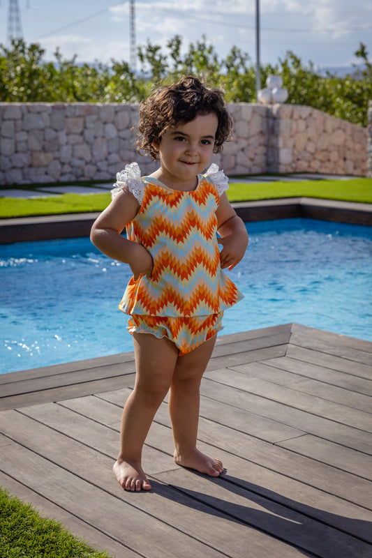 ROCHY SS25 Flecha Orange & Mint Zig Zag Girls Beach Set - 25413