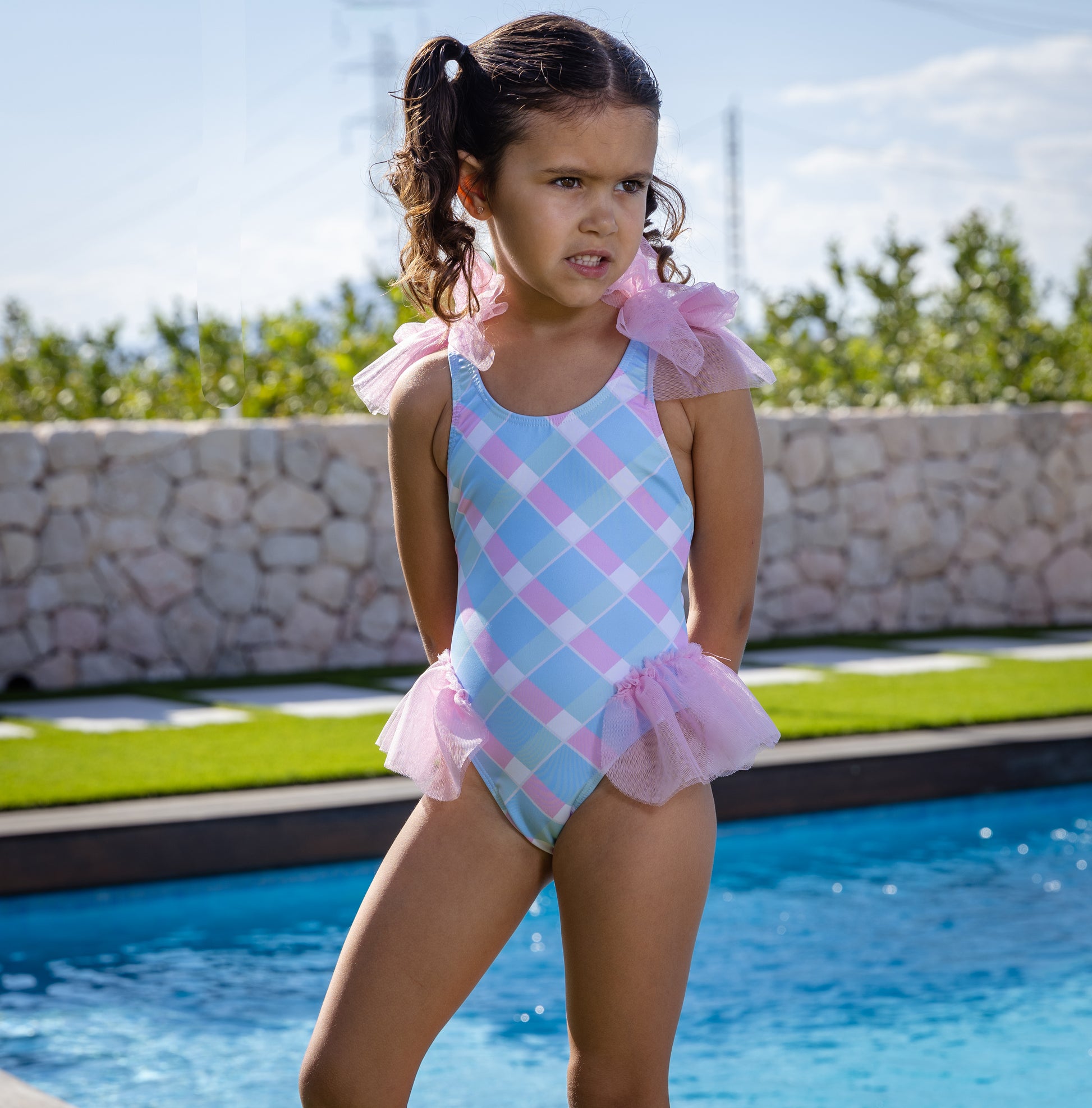 ROCHY SS25 Barby Pastel Checked Girls Swimsuit - 25415