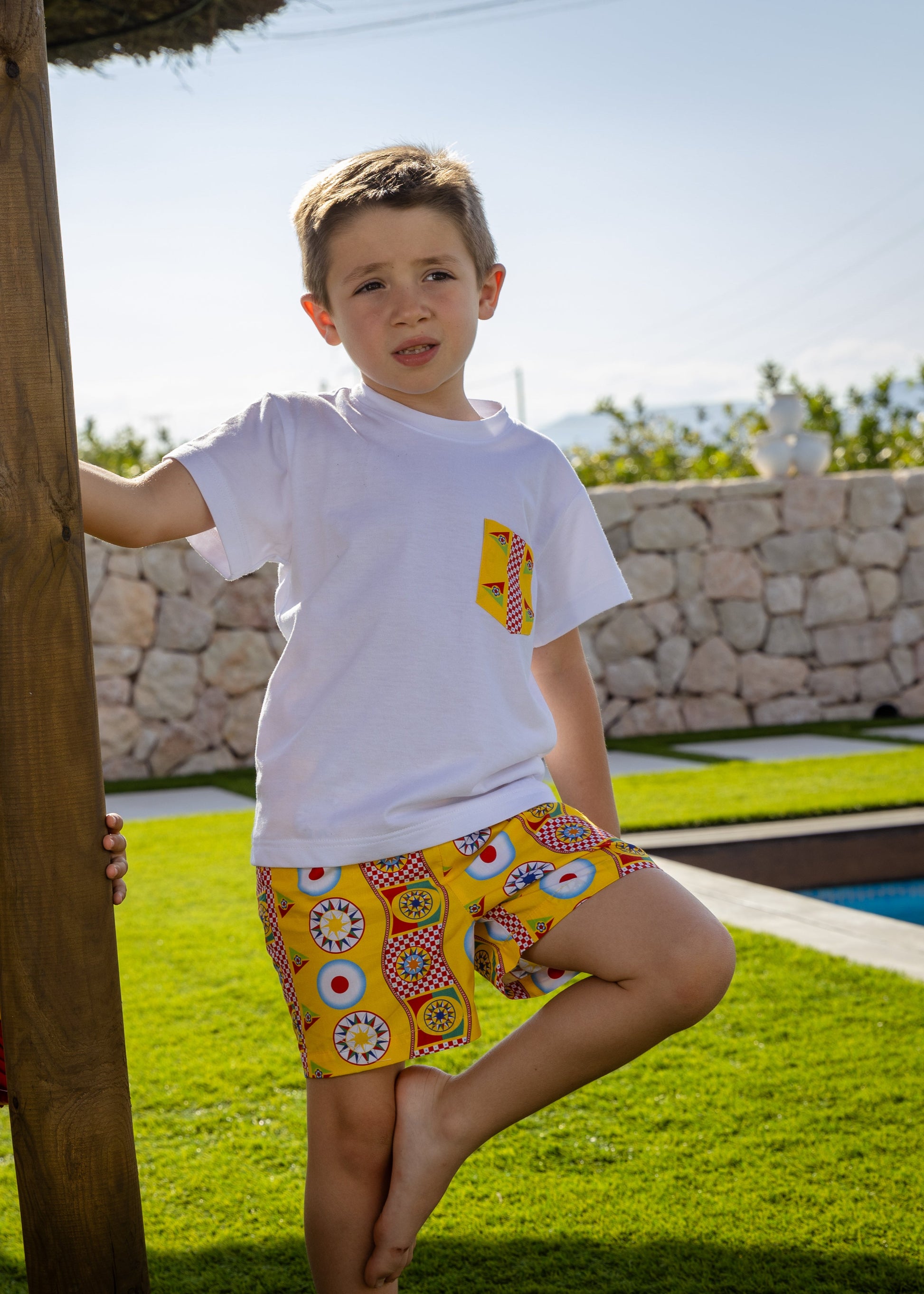 ROCHY SS25 Estrella Red & Yellow Boys Swimming Trunks & T-Shirt Set - 25404