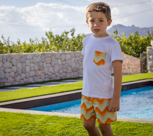 ROCHY SS25 Flecha Orange & Mint Zig Zag Boys Swimming Trunks & T-Shirt Set - 25422