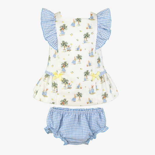 Miranda Blue Check girls dress and matching knickers front view