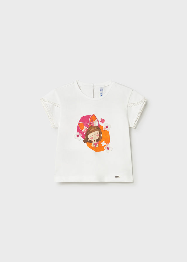 Mayoral Girls Geranium Pink Shorts Set 1079 - pink shorts and printed T-shirt