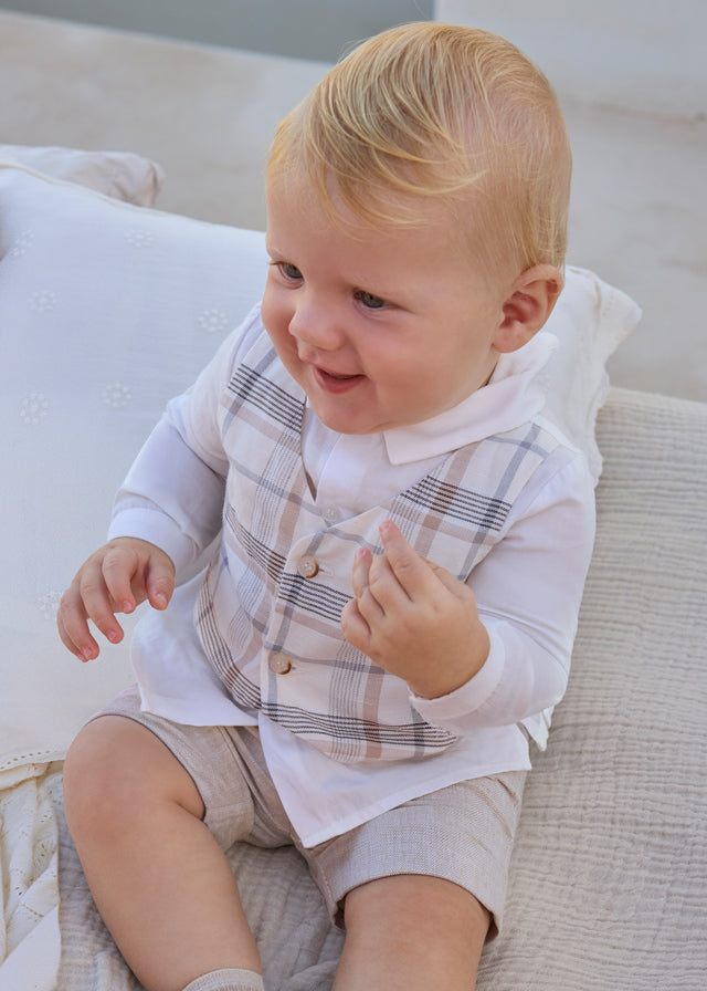 Mayoral boys wheat waistcoat and shorts set 1269 - styled view