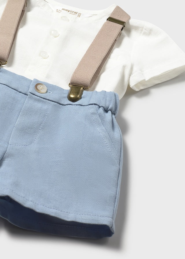 Mayoral boys blue shorts and braces set 1278 - detail view