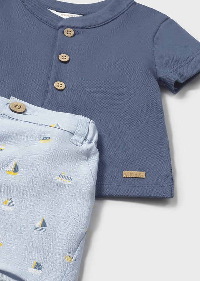 Mayoral boys blue boat print shorts set 1281 - detail view