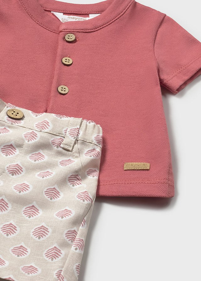 Mayoral boys terracotta printed shorts set 1281 - detail view