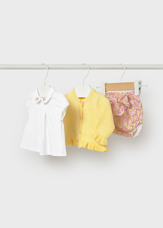 Mayoral Girls Sunny Pink and Lemon Jam Pant Set 1287 - three-piece outfit with cardigan