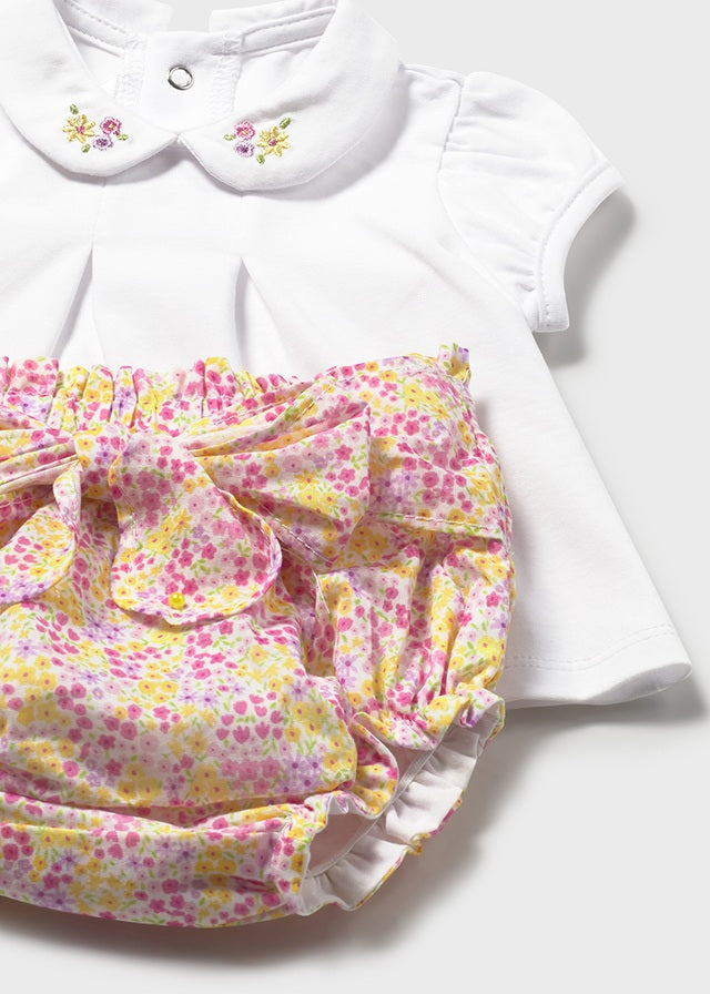 Mayoral Girls Sunny Pink and Lemon Jam Pant Set 1287 - patterned jam pants detail