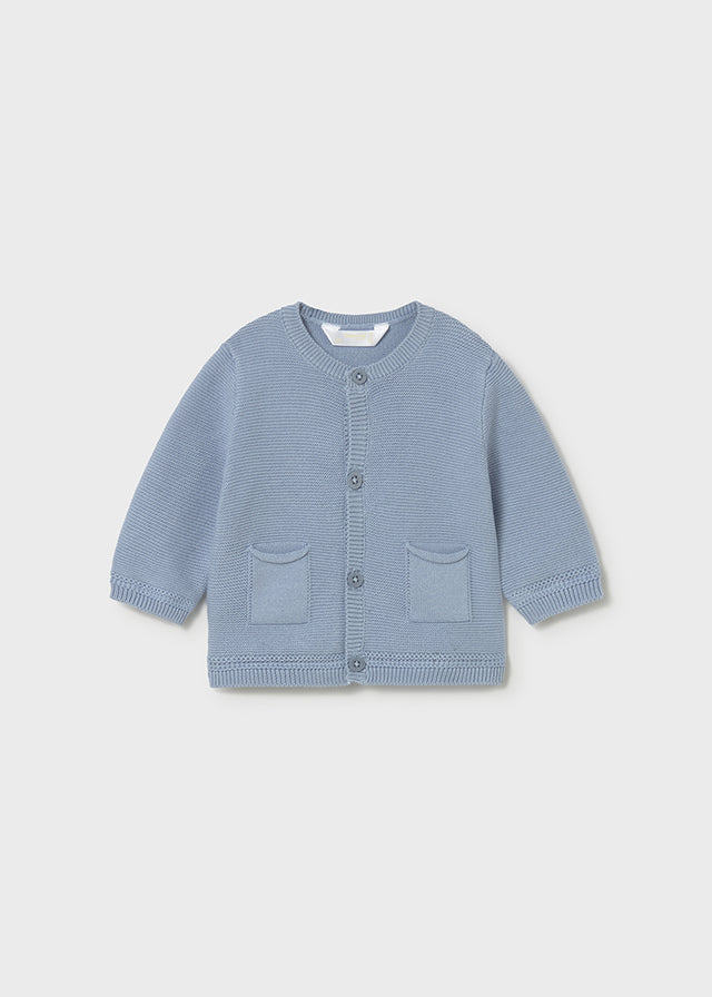 Mayoral boys blue cotton knit cardigan 1303 - front view