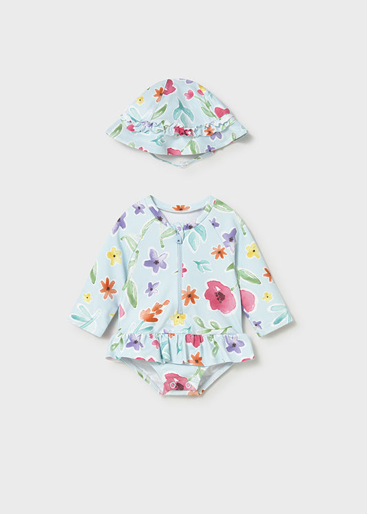 MAYORAL Hawaii Girls Blue Swimsuit & Sun Hat - 1634