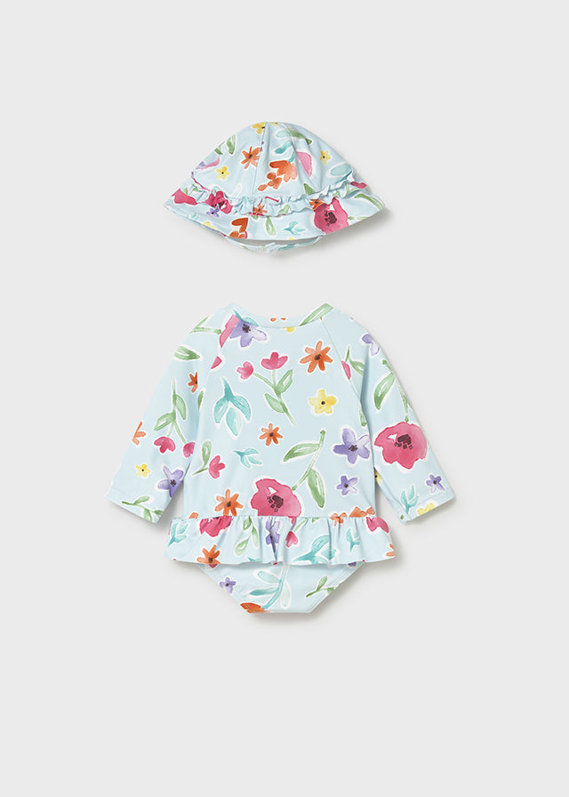 MAYORAL Hawaii Girls Blue Swimsuit & Sun Hat - 1634