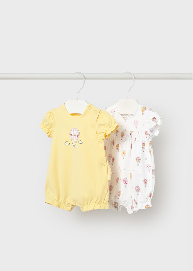 Mayoral Girls Sunny Lemon Hot Air Balloon Romper Set 1705 - two shortie rompers