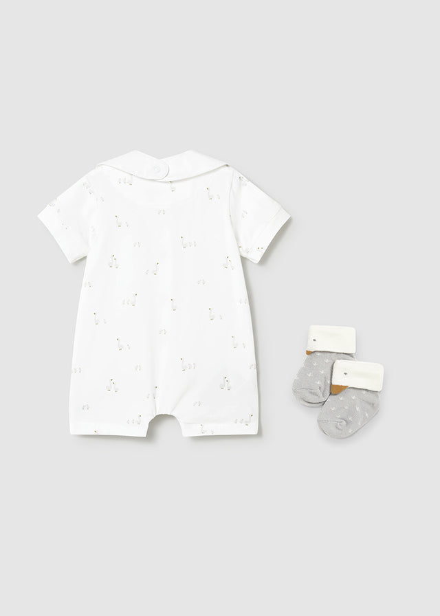 Mayoral unisex Little Ducks white romper set 1727 - duck design detail