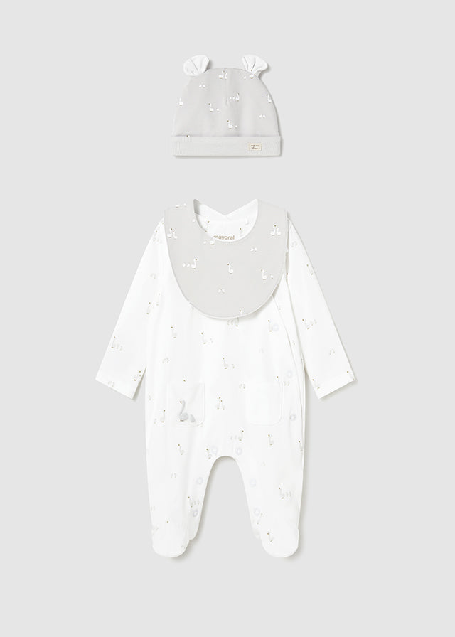 Mayoral unisex Little Ducks baby gift set 1728 - white and grey outfit detail