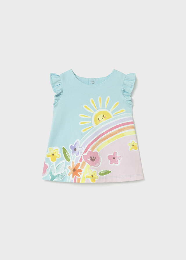 Mayoral Girls Hawaii Multicoloured Rainbow and Floral Cotton Jersey Sun Dress 1810 - front view