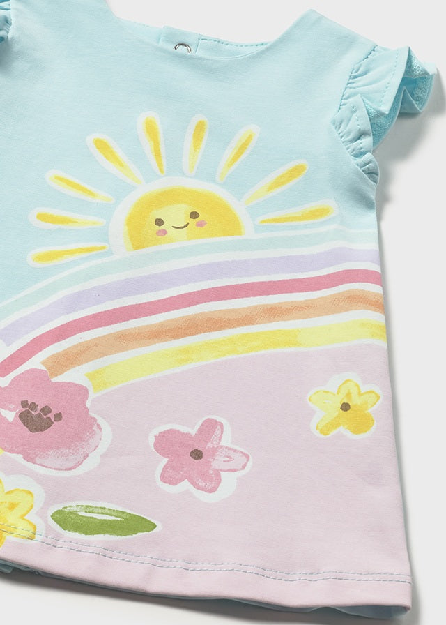 Mayoral Girls Hawaii Multicoloured Rainbow and Floral Cotton Jersey Sun Dress 1810 - close up