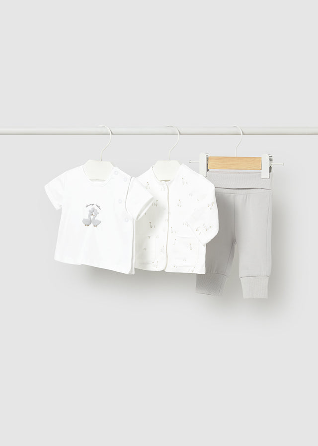 Mayoral unisex Little Ducks white and grey three-piece trouser set 1894