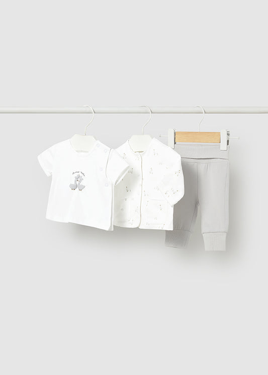 Mayoral unisex Little Ducks white and grey three-piece trouser set 1894