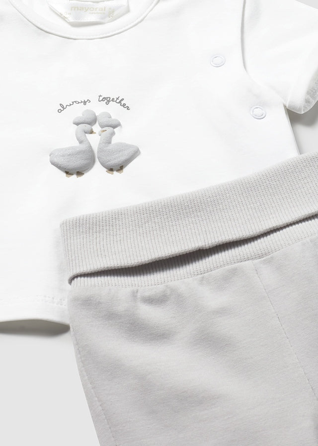 MAYORAL Unisex Little Ducks White & Grey Three Piece Trouser Set - 1894