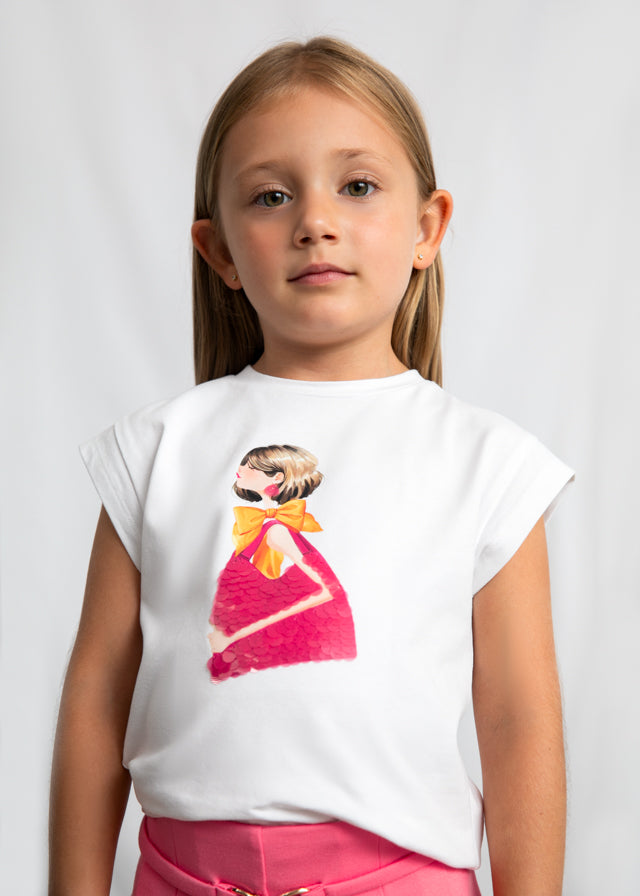 Mayoral Girls Clover Pink and Orange Sequin T-Shirt and Cotton Shorts Set 3906 Lifestyle 2