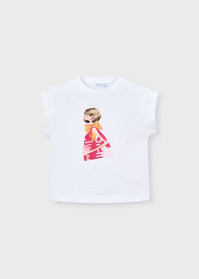 Mayoral Girls Clover Pink and Orange Sequin T-Shirt 