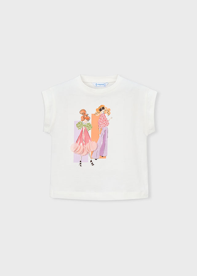 Mayoral girls ivory embellished graphic T-shirt from Blossom skirt set
