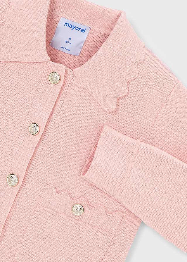 Mayoral blush pink girls knitted jacket with decorative buttons and scalloped detailing