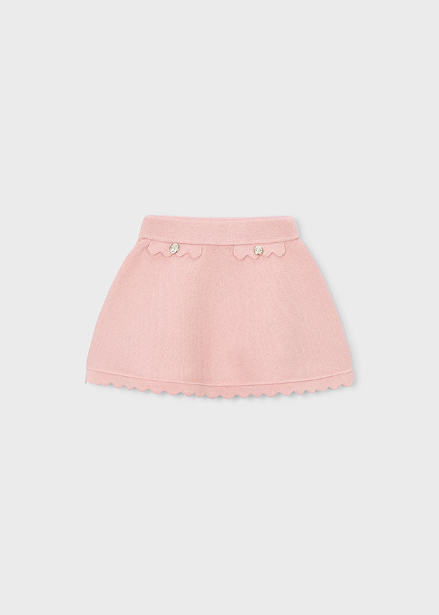 Mayoral girls blush pink knitted skirt with scalloped hem and button detail