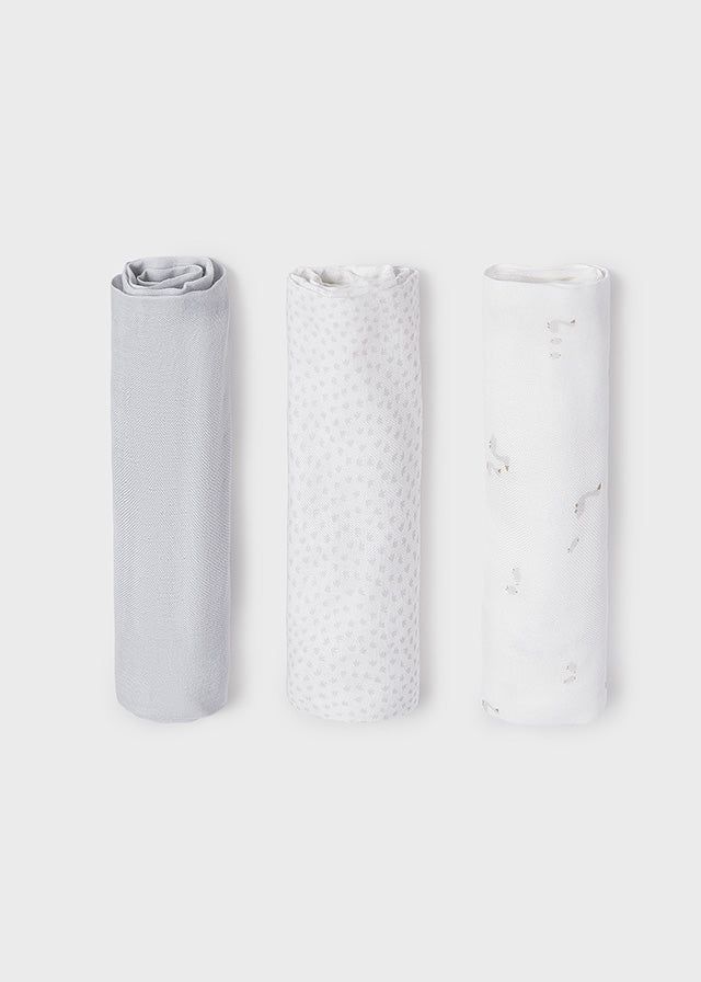 MAYORAL Unisex Little Ducks Set of Three White & Grey Muslins - 9060