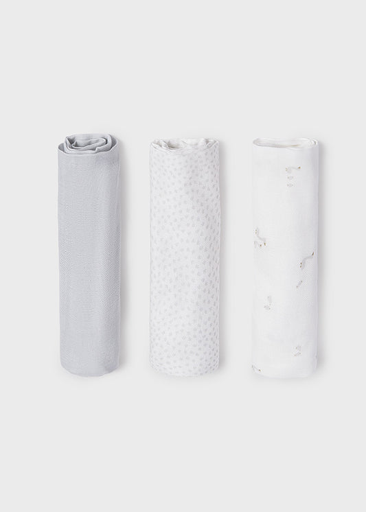Mayoral unisex Little Ducks white and grey muslins 9060 - three pack