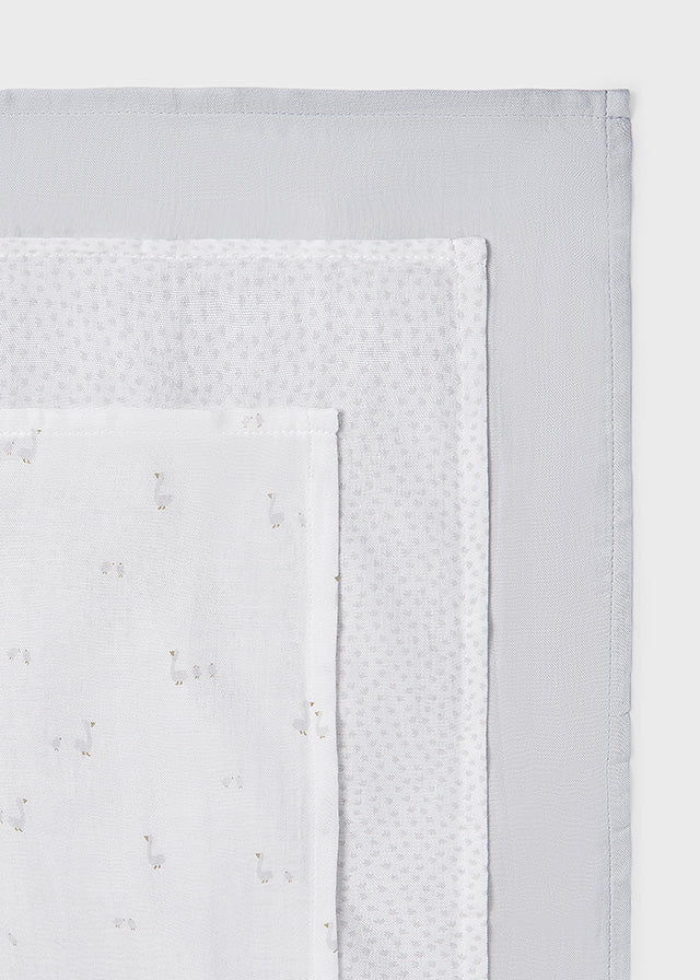 MAYORAL Unisex Little Ducks Set of Three White & Grey Muslins - 9060