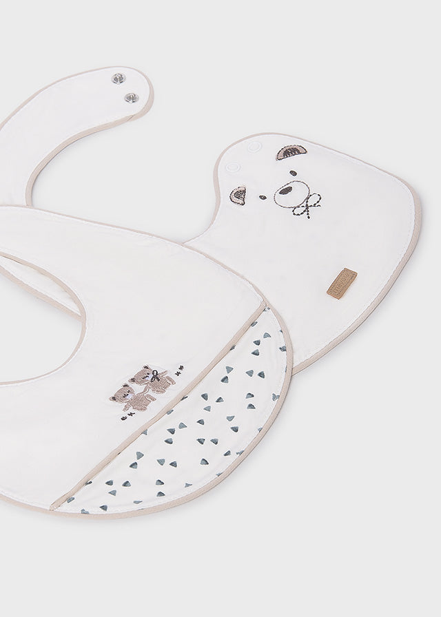 Mayoral boys cream and beige bear bibs 9074 - detail view