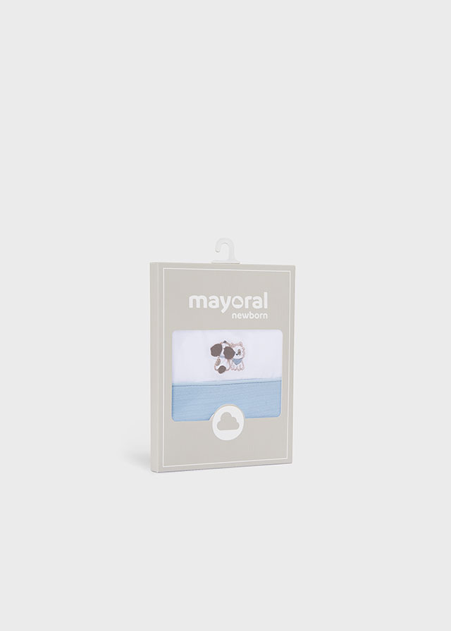 Mayoral boys blue dog bib set 9074 - detail view
